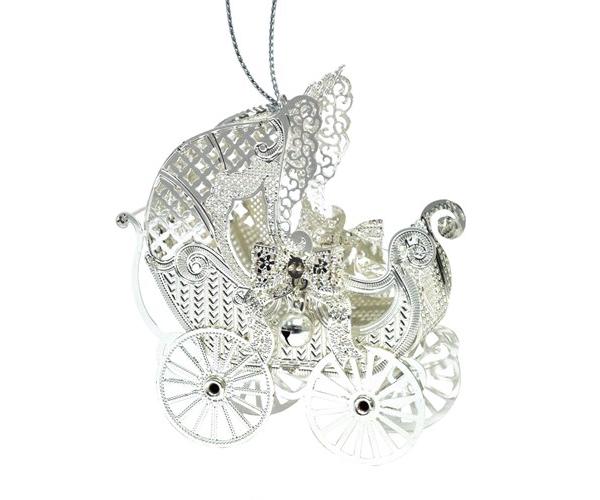 Pure Silver Dipped Christmas Baby Carriage (Tree Decoration)
