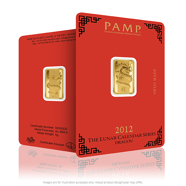 5g PAMP Lunar Year of the Dragon Gold Bar (2012)