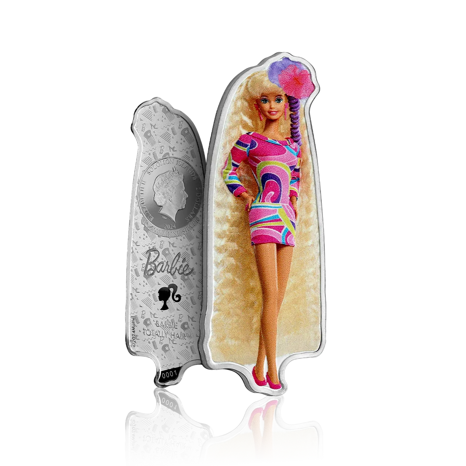 1 Oz Silver PAMP  Totally Hair Barbie Shaped & Colorized Coin (2024)