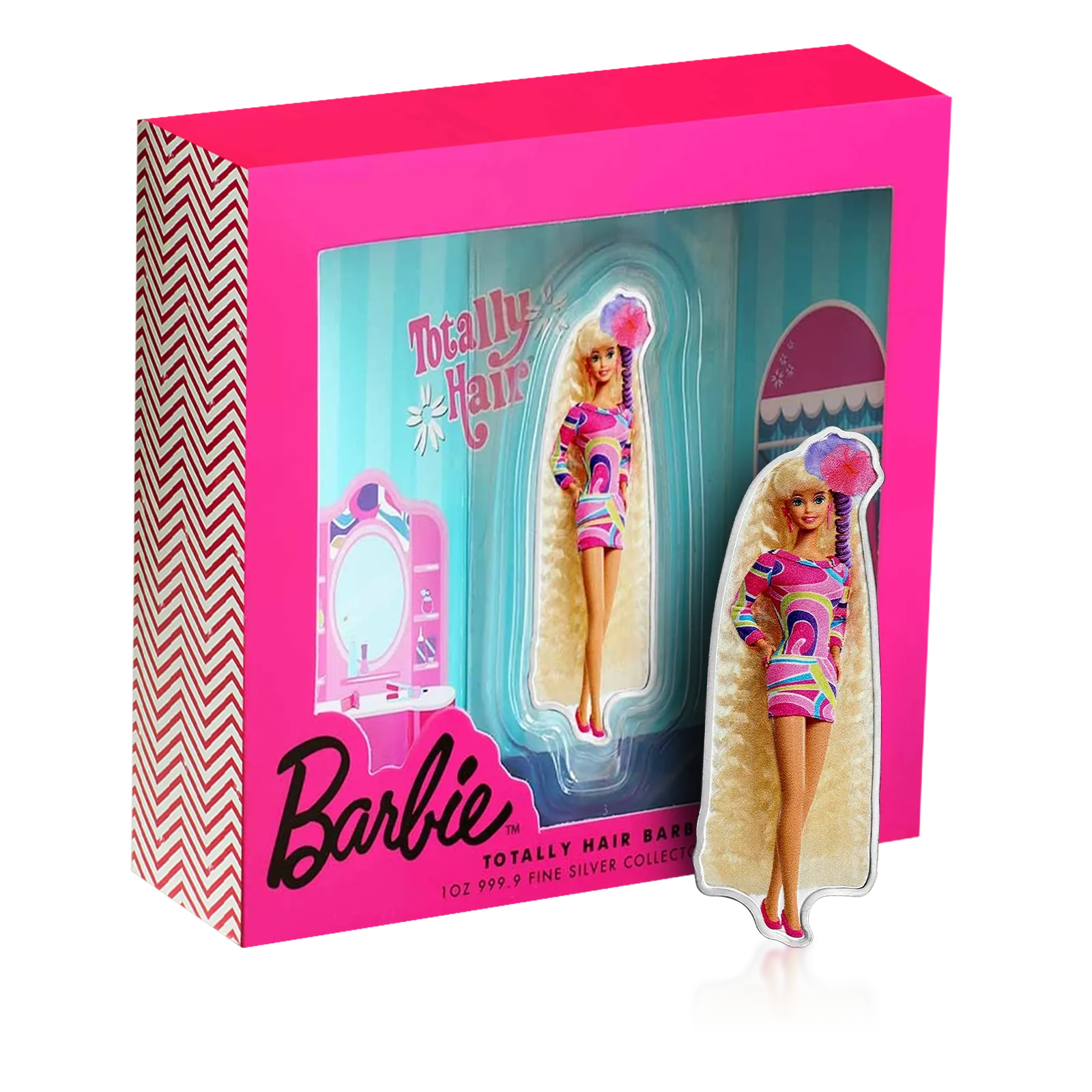 1 Oz Silver PAMP  Totally Hair Barbie Shaped & Colorized Coin (2024)