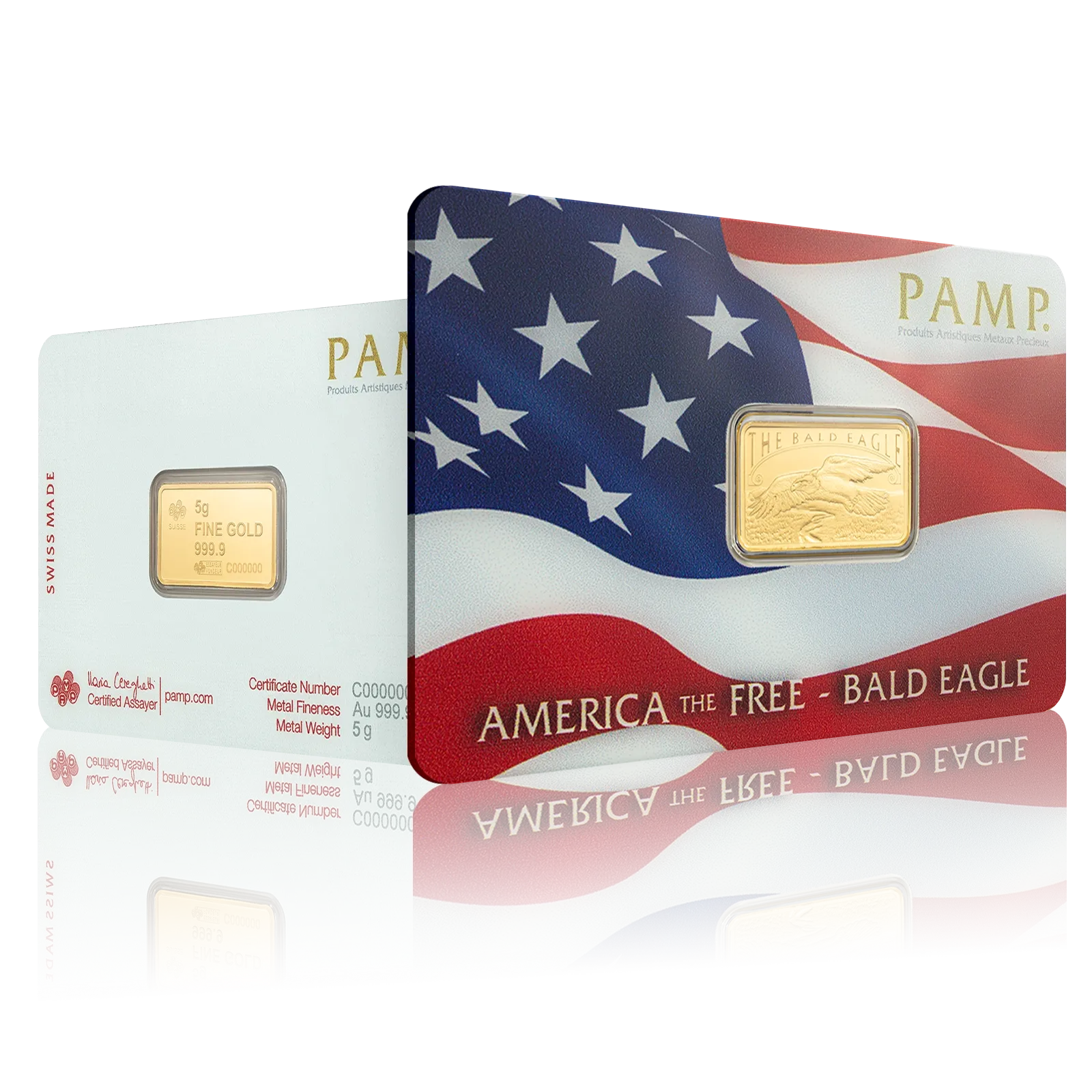 5g Gold PAMP America The Free Bald Eagle Bar (999.9)