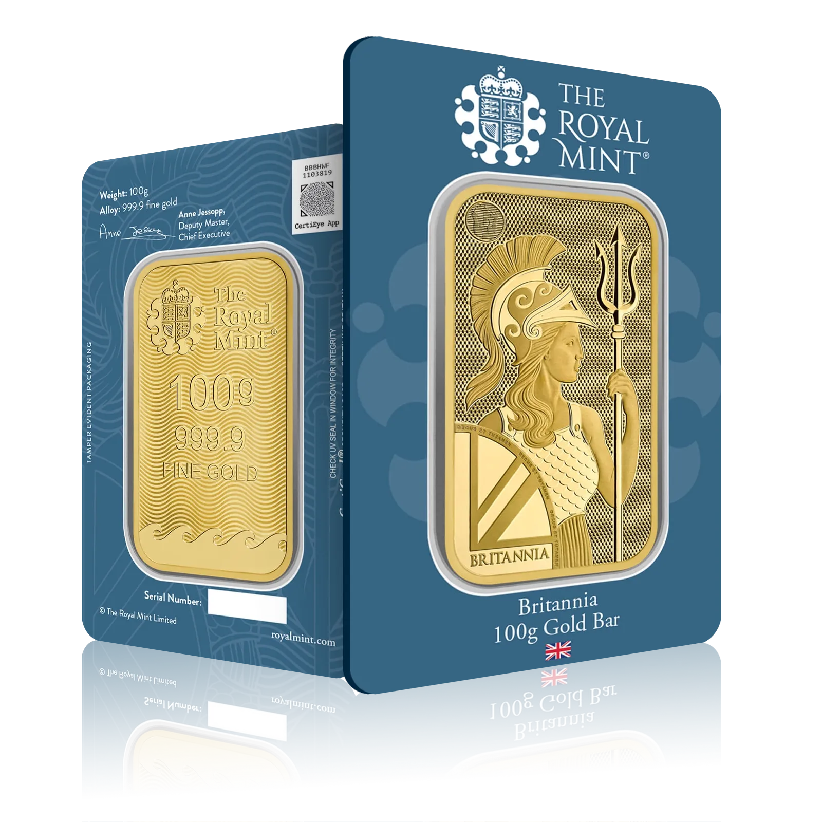 100g Gold Royal Mint Britannia Bar (999.9)