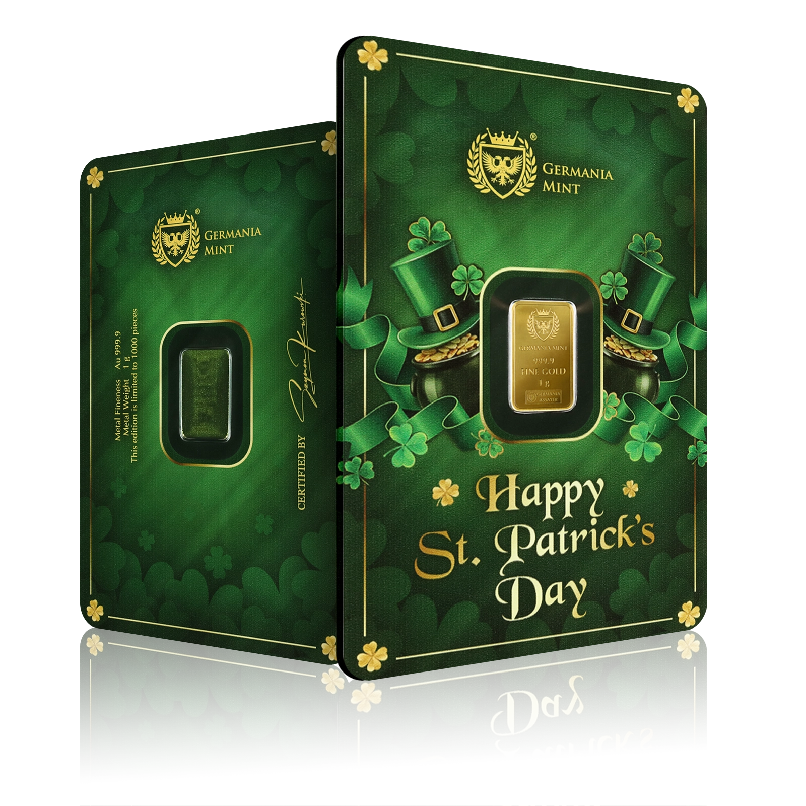 1g Gold Germania Mint  St. Patrick's Day Bar (999.9)