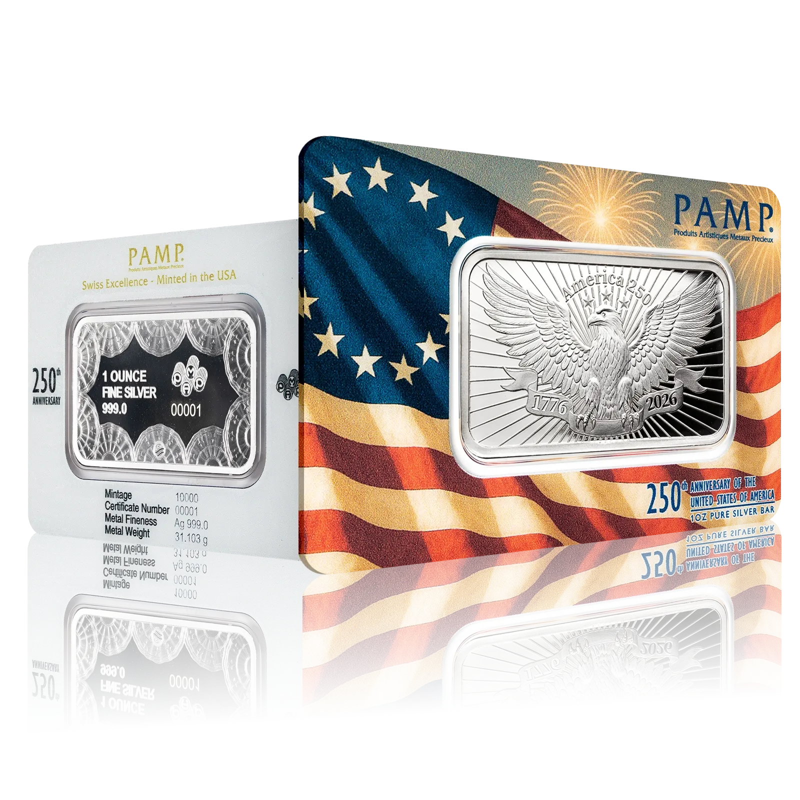 1oz Silver PAMP USA 250th Anniversary Bar